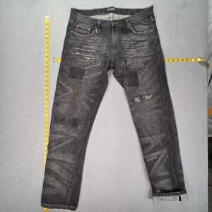Mania Production Jeans‎ Mens Selvedge Skinny Slim Patched Thrashed Fits 34x32